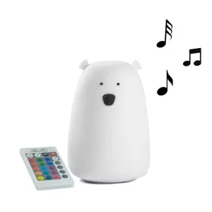 Szilikon éjjeli fény bluetooth hangszóróval - Medve - Fehér