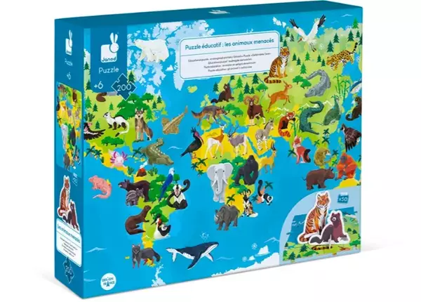 Oktató Puzzle és 3D figurák - Veszélyeztetett állatok, 200db-os