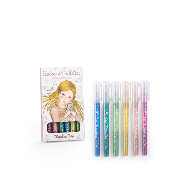 Csillámos filctoll készlet - Rózsababák - 6db
