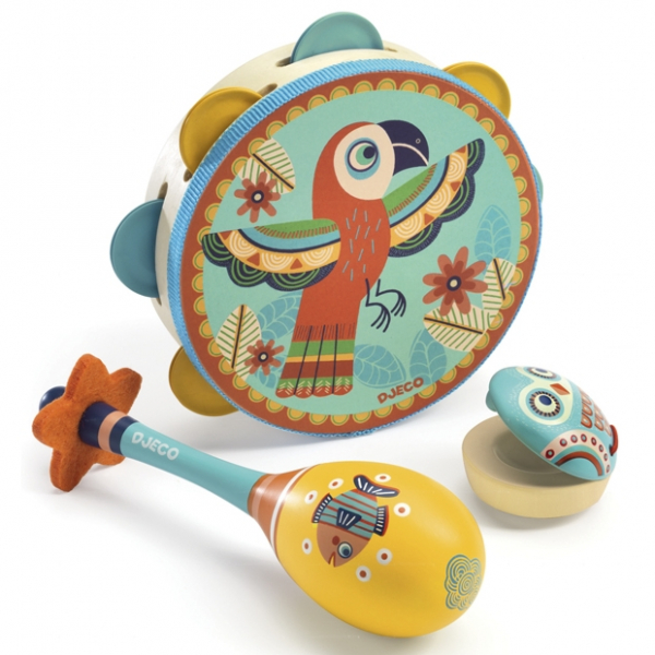 Játékhangszer készlet - Tambourine, maracas, castanet