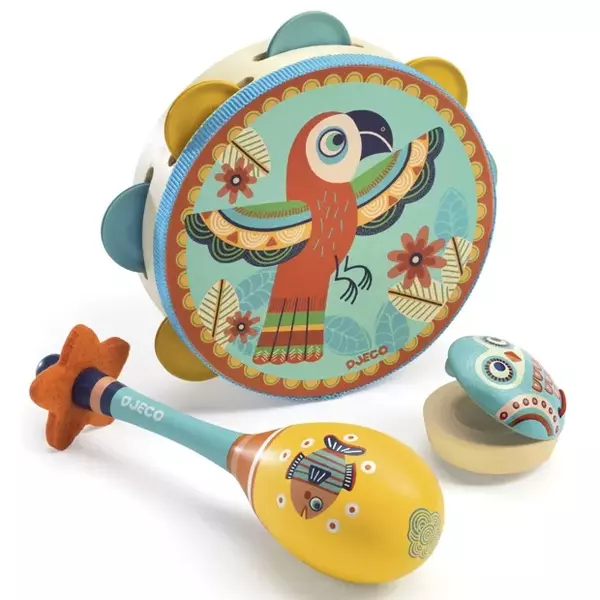 Játékhangszer készlet - Tambourine, maracas, castanet