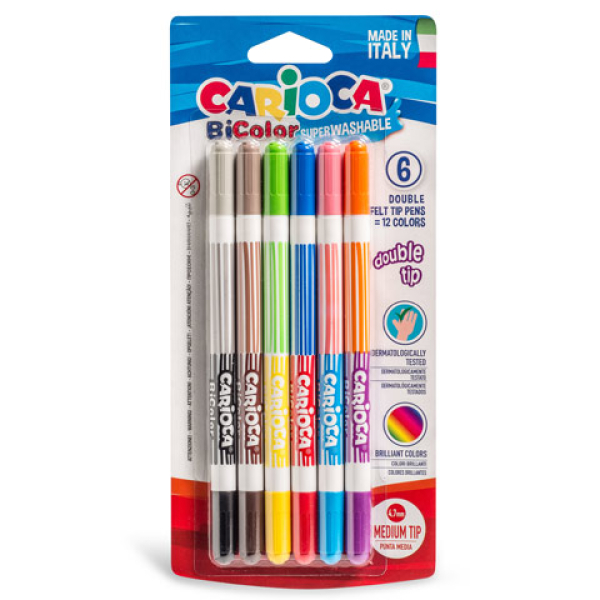 Carioca - Kétszínű, kétvégû filctoll készlet - 6db