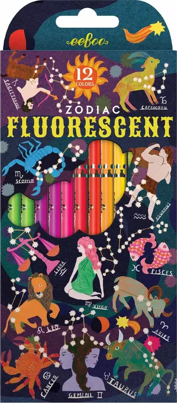Színesceruza készlet - Fluoreszkáló színek - Csillagjegyek - 12db