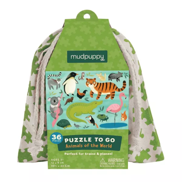 Utazó puzzle vászon táskában - A világ állatai - 36db
